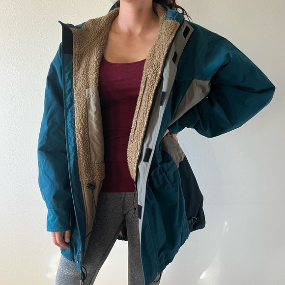 Retro Sherpa Lined Teal and Grey Mens Columbia Parka Jacket - Picture 2 of 10